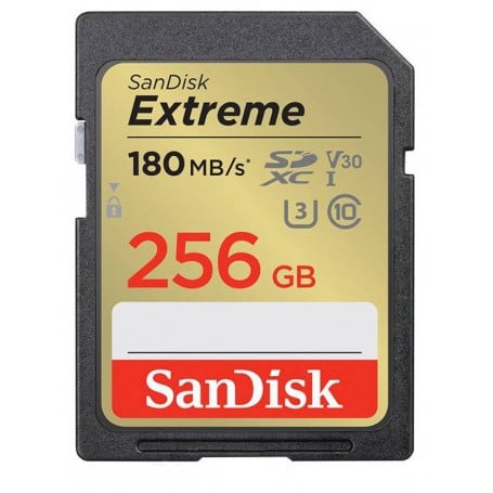 Tarjeta de memoria SanDisk Extreme SDXC 256 GB, 180/130 MB/s UHS-I U3 (SDSDXVV-256G-GNCIN)