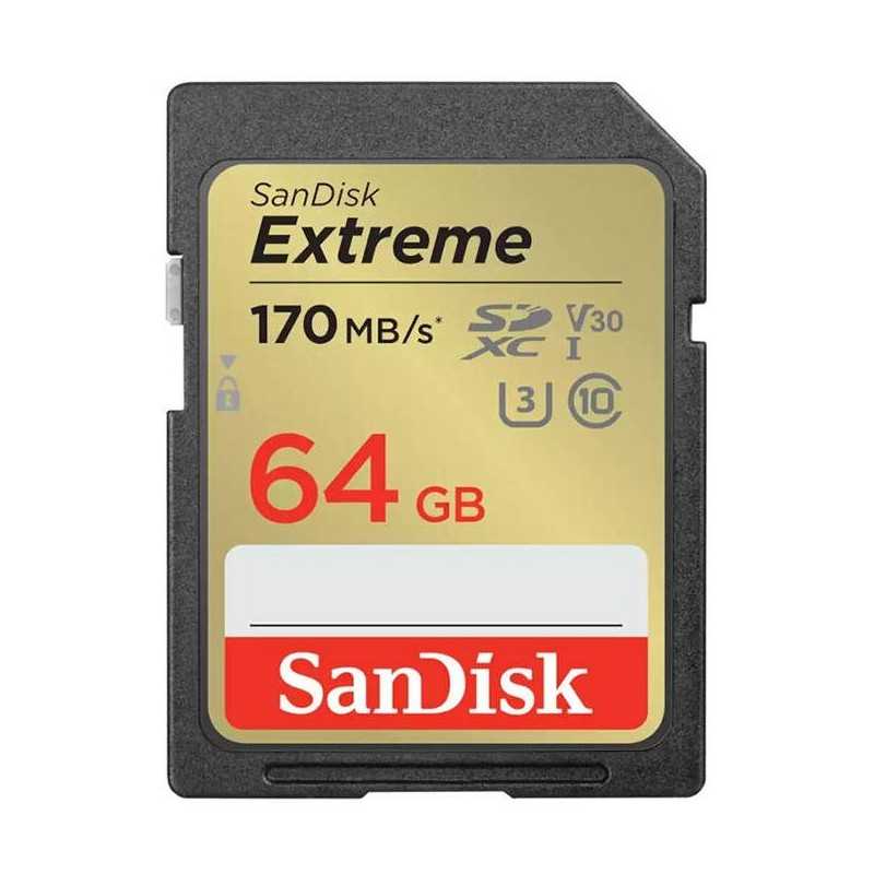 SanDisk Extreme SDXC 64GB 170/80 MB/s UHS-I U3 Memory Card (SDSDXV2-064G-GNCIN)