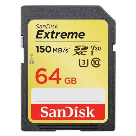 Carte mémoire SanDisk Extreme SDXC 64 Go 150/60 Mo/s V30 UHS-I U3 (SDSDXV6-064G-GNCIN)