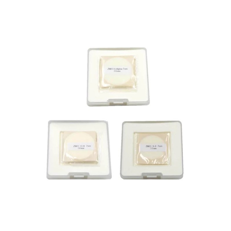 Σετ τριών φίλτρων στενής ζώνης ZWO 36 mm (χωρίς πλαίσιο) NB7nm (HSO, SKU: ZWO NB7nmD36)